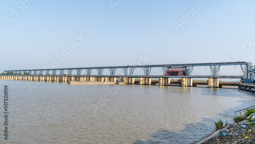 View of Tanakpur Hydroelectric Project also called Tanakpur Dam built by NHPC India