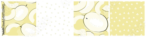 Summer melon fruit botanical seamless pattern set.