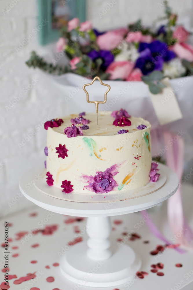 Birthday cake with star sparklers candle Birthday cake with star sparklers candle