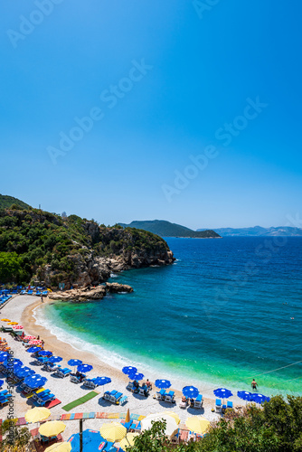 Fototapeta Naklejka Na Ścianę i Meble -  Kas landscape and beach view with the Mediterranean sea. Kas is a popular resort town near Antalya, Turkey. 