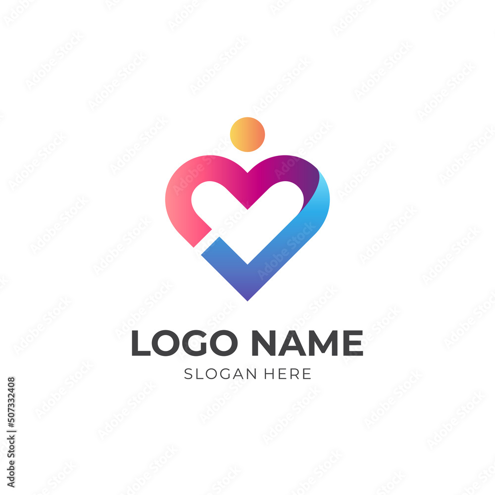 people care heart logo vector, people and love logo combination, with 3d colorful style people care heart logo vector, people and love logo combination, with 3d colorful style