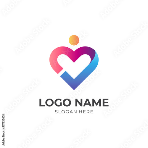 people care heart logo vector, people and love logo combination, with 3d colorful style