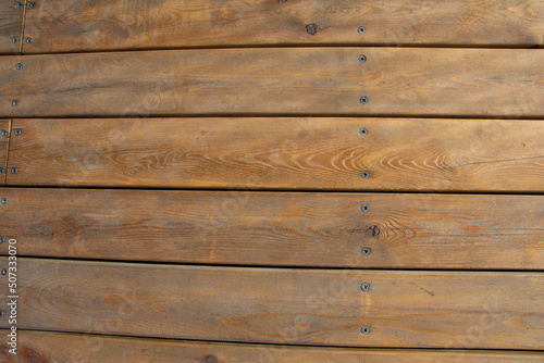 Brown wood plank wall texture background, top view. Flat lay.