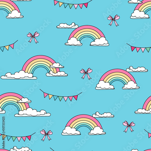 seamless pattern with clouds and rainbow
