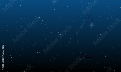 On the right is the table lamp symbol filled with white dots. Background pattern from dots and circles of different shades. Vector illustration on blue background with stars