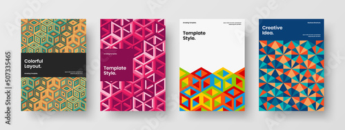 Vivid cover design vector template bundle. Premium mosaic shapes leaflet concept collection.