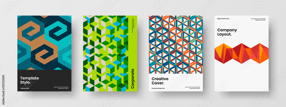 Minimalistic geometric hexagons poster concept collection. Clean placard design vector layout set.