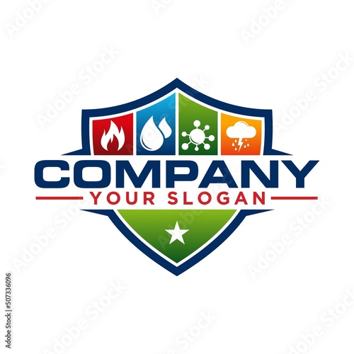 Water, Fire and Mold shield Logo Design