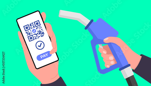 Payment for fuel, buying petrol concept. Mobile payment, Cashless society concept.