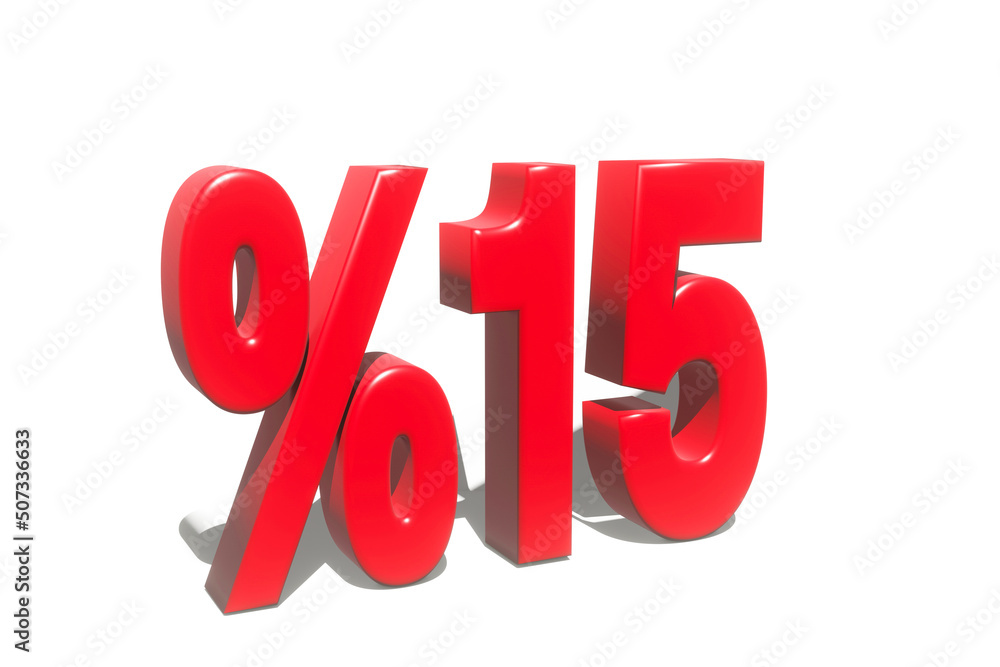 illustration of 15 percent discount in 3D illustration red color with white background and copy space illustration of 15 percent discount in 3D illustration red color with white background and copy space