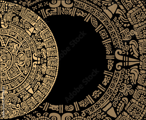 .Frames and abstract design with an ancient Mayan ornament.Images of characters of ancient American Indians.
The Aztecs, Mayans, Incas.Ancient signs of America on a black background. The Aztecs, Mayan