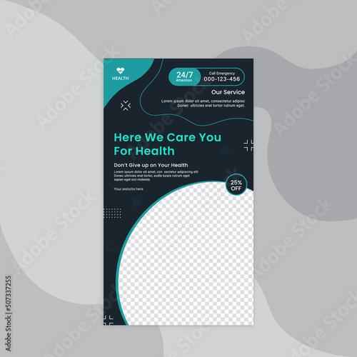 Health clinic Social media story frame set background template with simple elegant modern style. Design backgrounds for social media. Vector illustration
