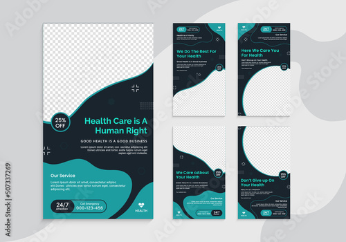 Medical health clinic template for social media Stories set vector template. Medical social media story template. Medical social media banner or square social media post banner.