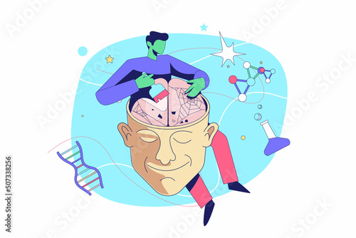 Brain programing illustration, most difficult cleaning  vector, clean up brain concept 