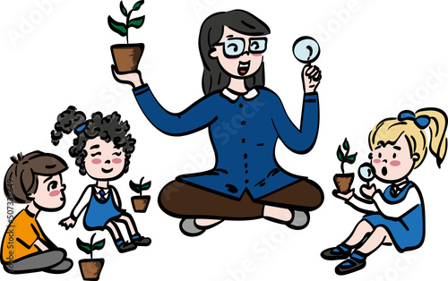science teacher with students