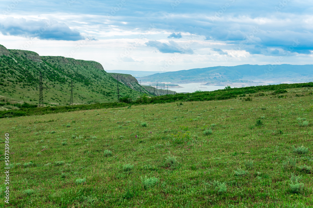 mountain landscape in the vicinity of the reservoir of the Chirkey hydroelectric power station in Dagestan