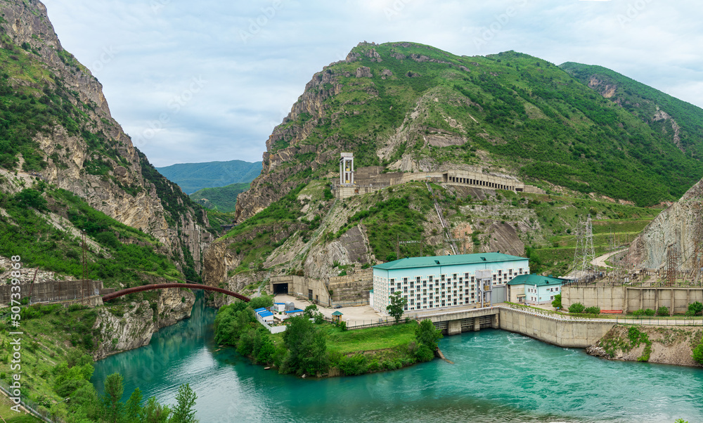 hydroelectric power plant in a mountain canyon