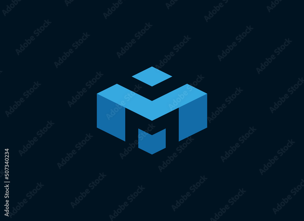 Initial Letter M Logo. Geometric Shape Box Origami Style Isolated on Dark Background. Usable for Technology, Business and Branding Logos. Flat Vector Design Template Element Initial Letter M Logo. Geometric Shape Box Origami Style Isolated on Dark Background. Usable for Technology, Business and Branding Logos. Flat Vector Design Template Element