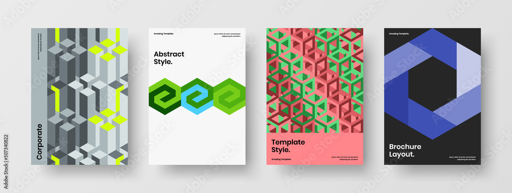 Abstract geometric tiles journal cover layout collection. Creative presentation design vector illustration bundle.