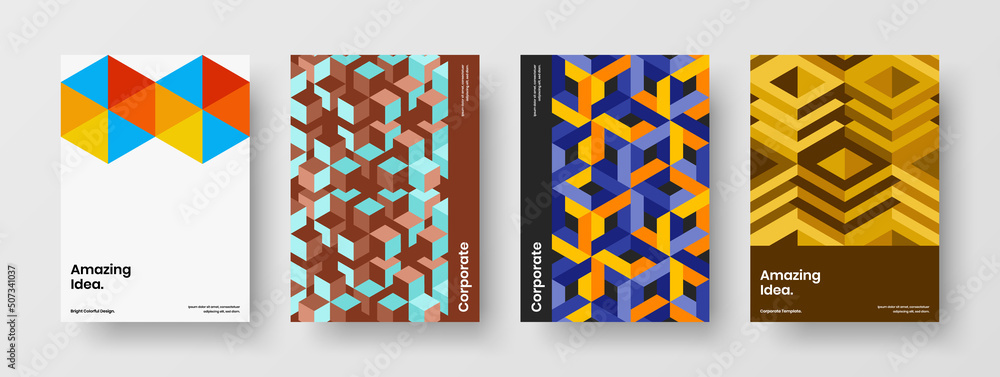 Modern corporate cover A4 design vector template composition. Amazing geometric tiles annual report concept set. Modern corporate cover A4 design vector template composition. Amazing geometric tiles annual report concept set.
