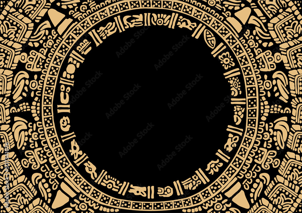 Rounded frames made of symbols of the Mayan calendar. Abstract design ...