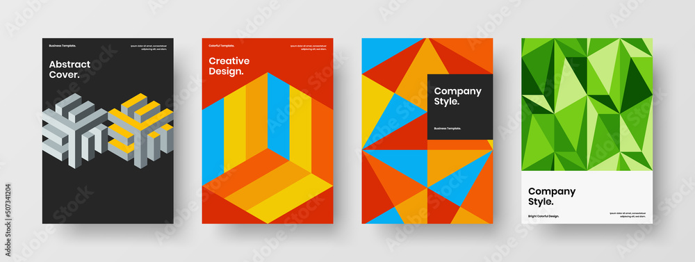 Simple mosaic tiles brochure illustration bundle. Fresh poster vector design concept set.
