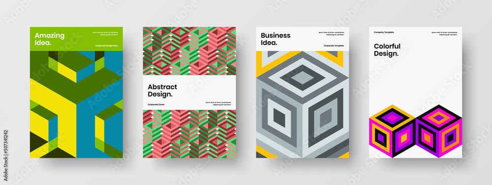 Simple corporate cover A4 design vector concept set. Creative geometric shapes poster illustration bundle.