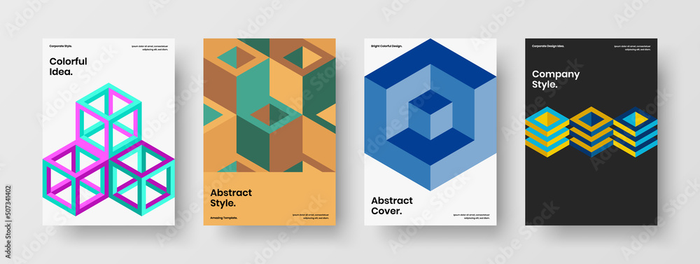Simple annual report vector design concept bundle. Clean geometric hexagons book cover template composition. Simple annual report vector design concept bundle. Clean geometric hexagons book cover template composition.