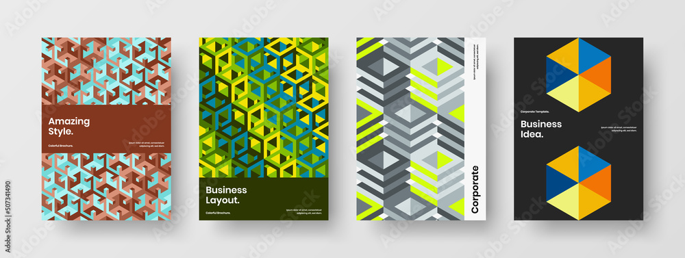 Simple geometric tiles cover concept composition. Abstract company brochure design vector illustration collection.
