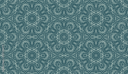 Oriental seamless pattern of lines and dots. Hexagonal symmetric ornament for wallpaper design.