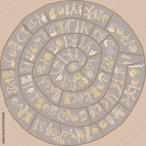 Ancient writing symbols of a vanished civilization.Greece, Crete, ancient Europe.