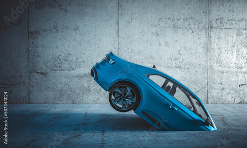 Bild auf Leinwand sports car that sinks into the concrete floor.