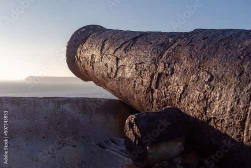 Historic Coastal Artillery at Sagres Fortress with Sunset View