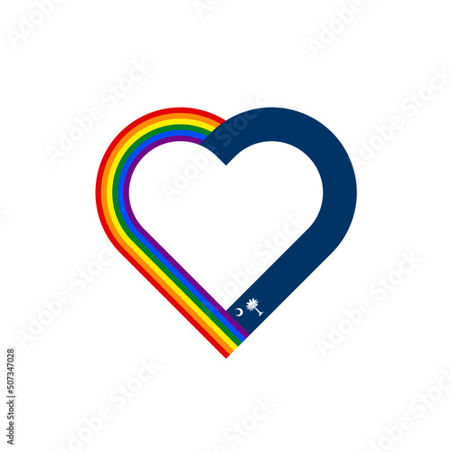 unity concept. heart ribbon icon of rainbow and south carolina state flags. vector illustration isolated on white background