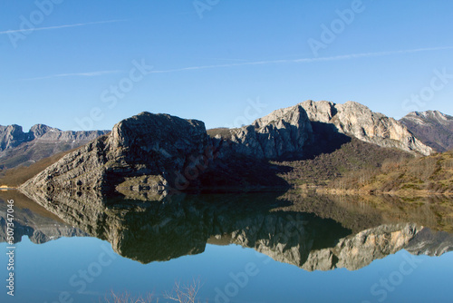Montaña reflejada en el embalse de Porma. Provincia de León, España. photo