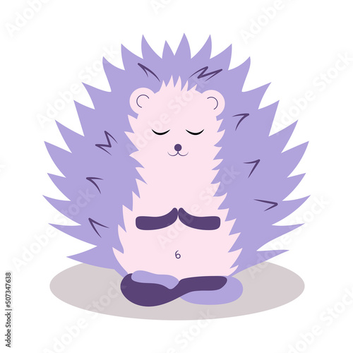 hedgehog meditation. Forest animals meditate. Animal yoga. Vector flat cute cartoon illustration
