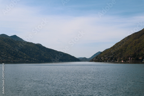 View to the Lago Lugano from Melide, Ticino, Switzerland