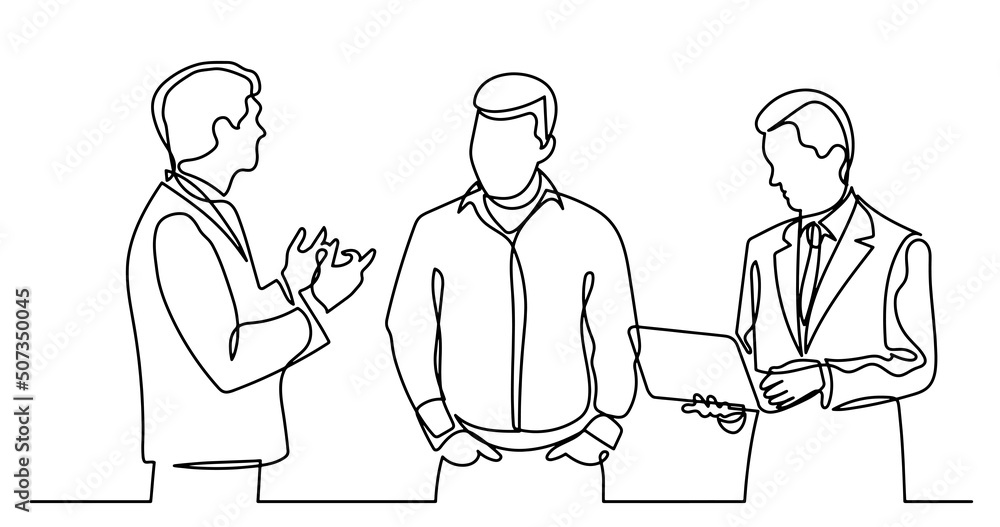 continuous line drawing of business people talking continuous line drawing of business people talking