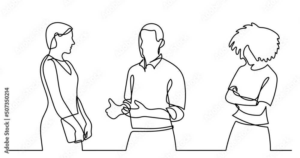 continuous line drawing of business people talking continuous line drawing of business people talking