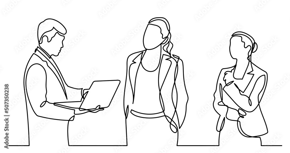continuous line drawing of business people talking continuous line drawing of business people talking