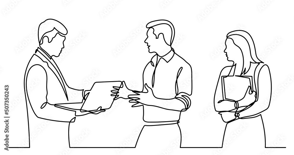 continuous line drawing of business people talking