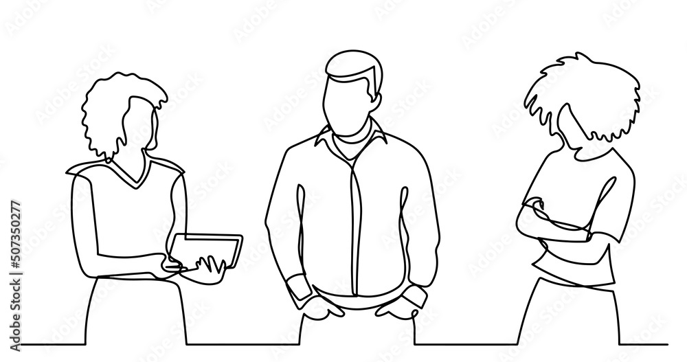 continuous line drawing of business people talking continuous line drawing of business people talking