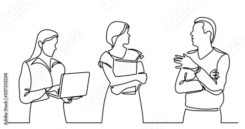 continuous line drawing of business people talking