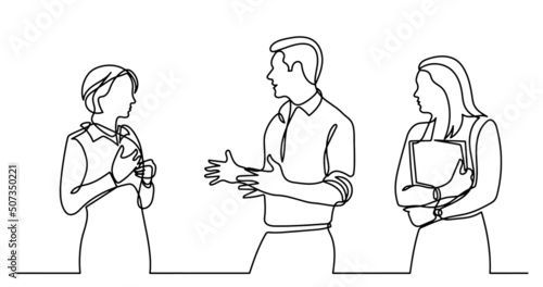 continuous line drawing of business people talking