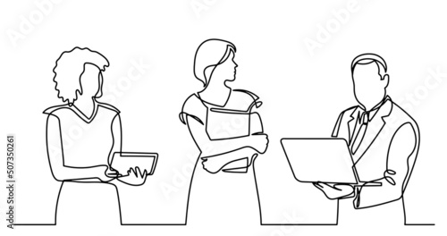 continuous line drawing of business people talking