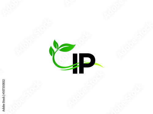 Green Leaf IP Logo Icon, Letter Ip ip Logo Letter Vector Leaf Icon Design