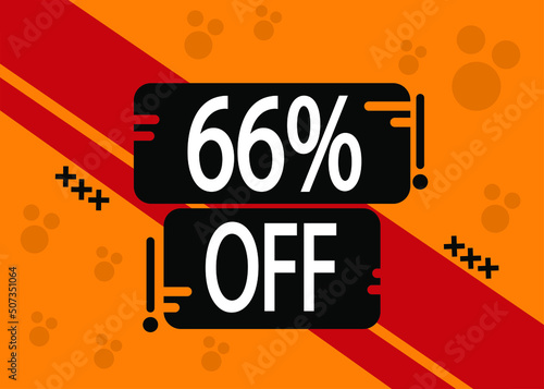 66% off for special sale, red and black squares with yellow background.