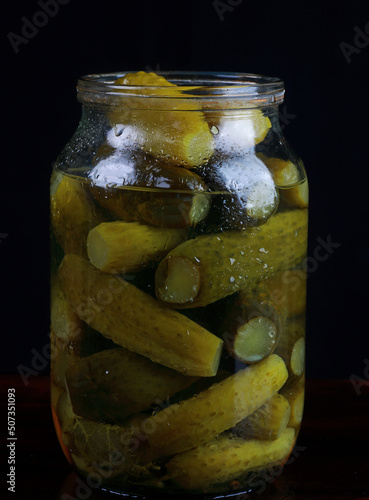 canned homemade cucumbers in the studio