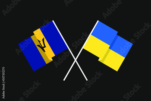 Flags of the countries of Ukraine and the Commonwealth of Barbados (South America, Caribbean) in national colors. Help and support from friendly countries. Flat minimal design.