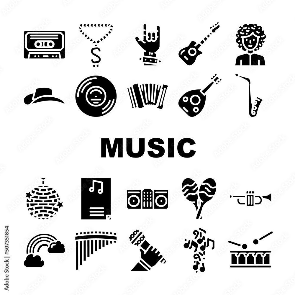 Music Genres Audio Performance Icons Set Vector. Classical And Country
